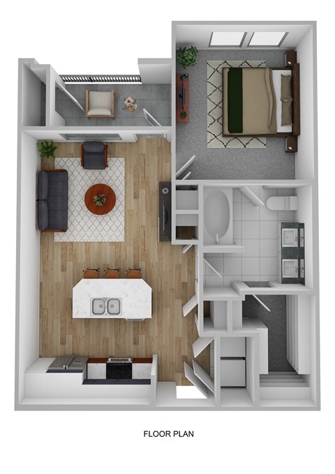 Floor plan for 1 bed, 1 bath, 632 sqft